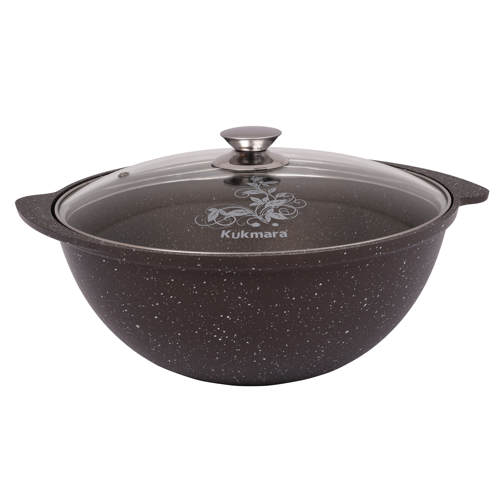 Казан для плова литой 3,5л стеклянная крышка Кофейный мрамор, с антипригарным покрытием ТМ KUKMARA