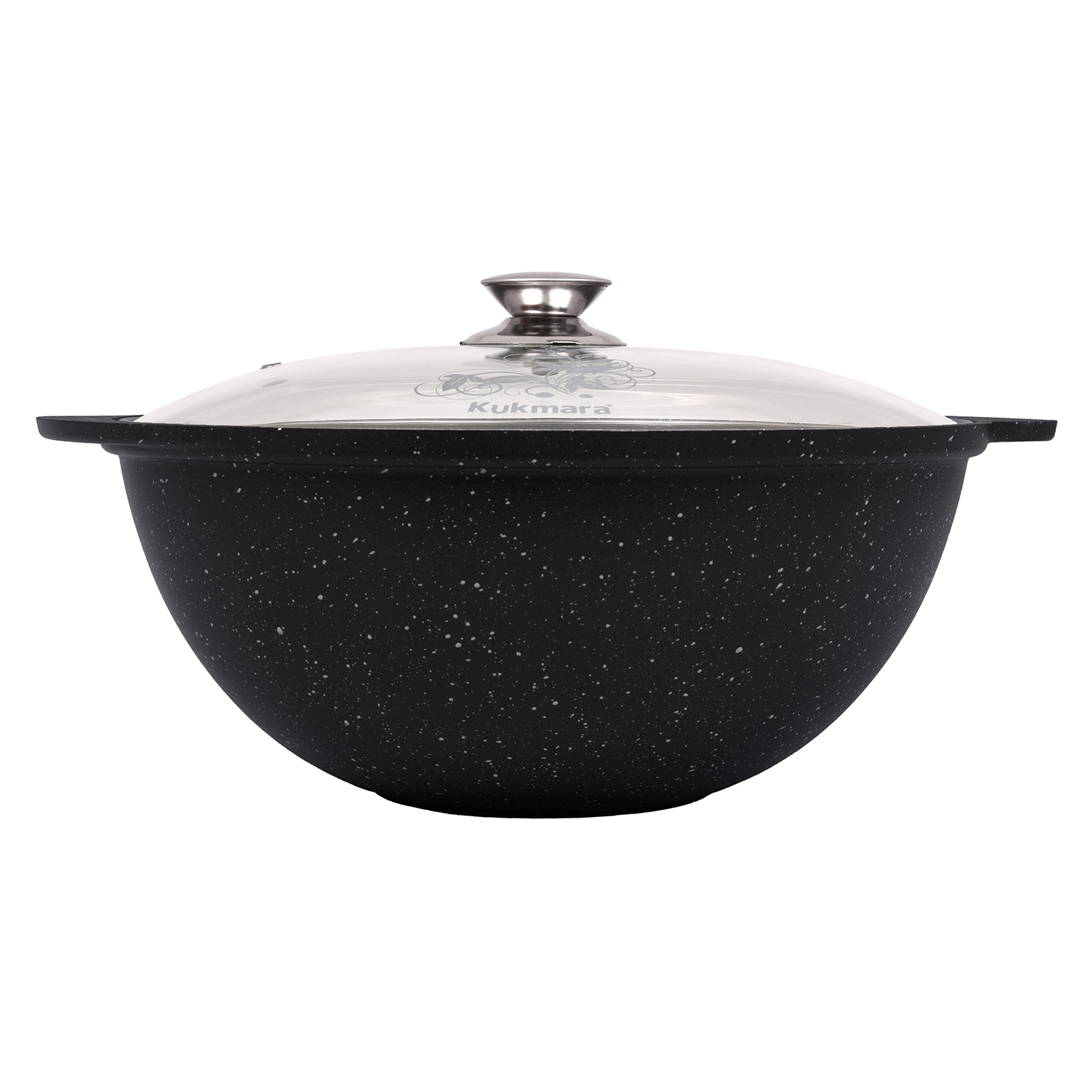 Казан для плова литой 3,5л стеклянная крышка Темный мрамор ТМ KUKMARA