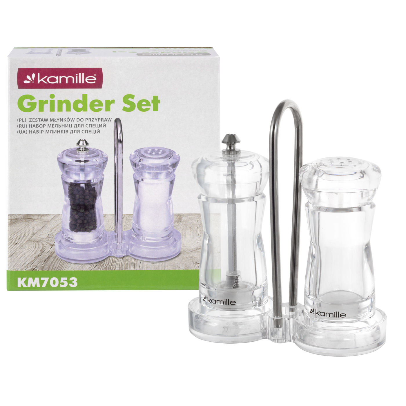 Набор для специй мельница и солонка на подставке Kamille КМ-7053