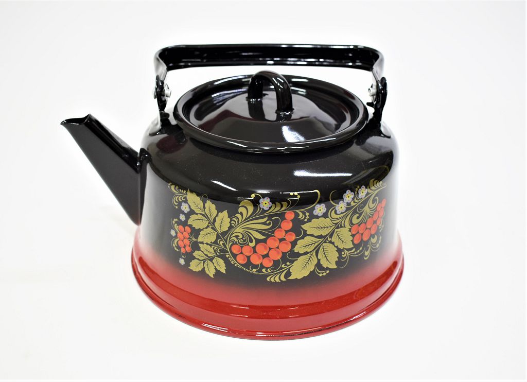 Чайник эмал 3,5л с рисунком красно-черный (Когон)