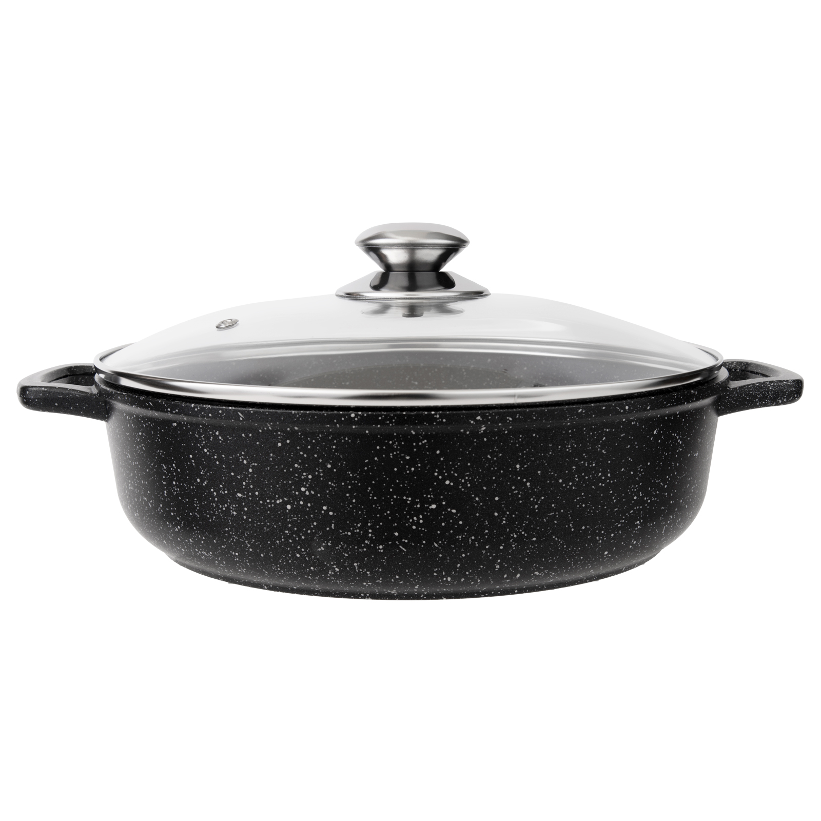 Жаровня а/пр литая 28см стеклянная крышка Гранит ТМ Традиция