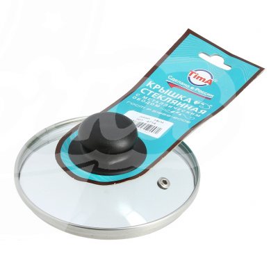 Крышка с ручкой стеклянная с метал/обод 14см