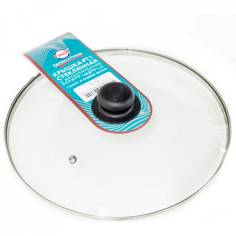 Крышка с ручкой стеклянная с метал/обод 30см