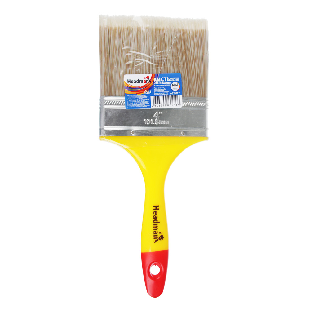 Кисть малярная плоская "Kанекарон" иск. щетина 4" (100мм).HEADMAN.