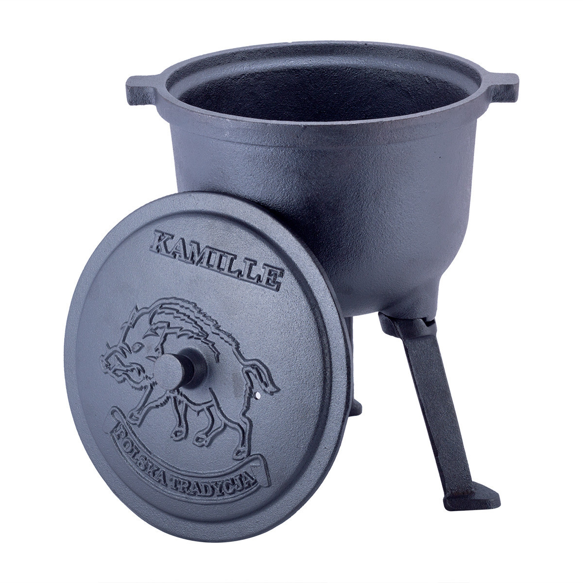 Котелок чугунный на ножках с крышкой и креплениями 7 л. Kamille KM-4801V