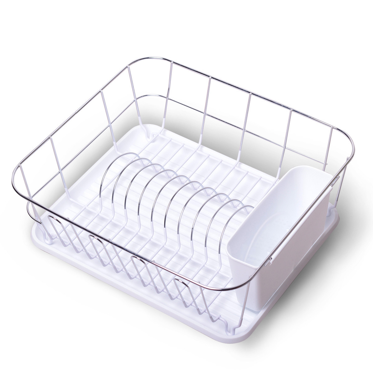 Сушилка для посуды 37х33х13,5 см. из хромированной стали с поддоном (белый) Kamille KM-0763D