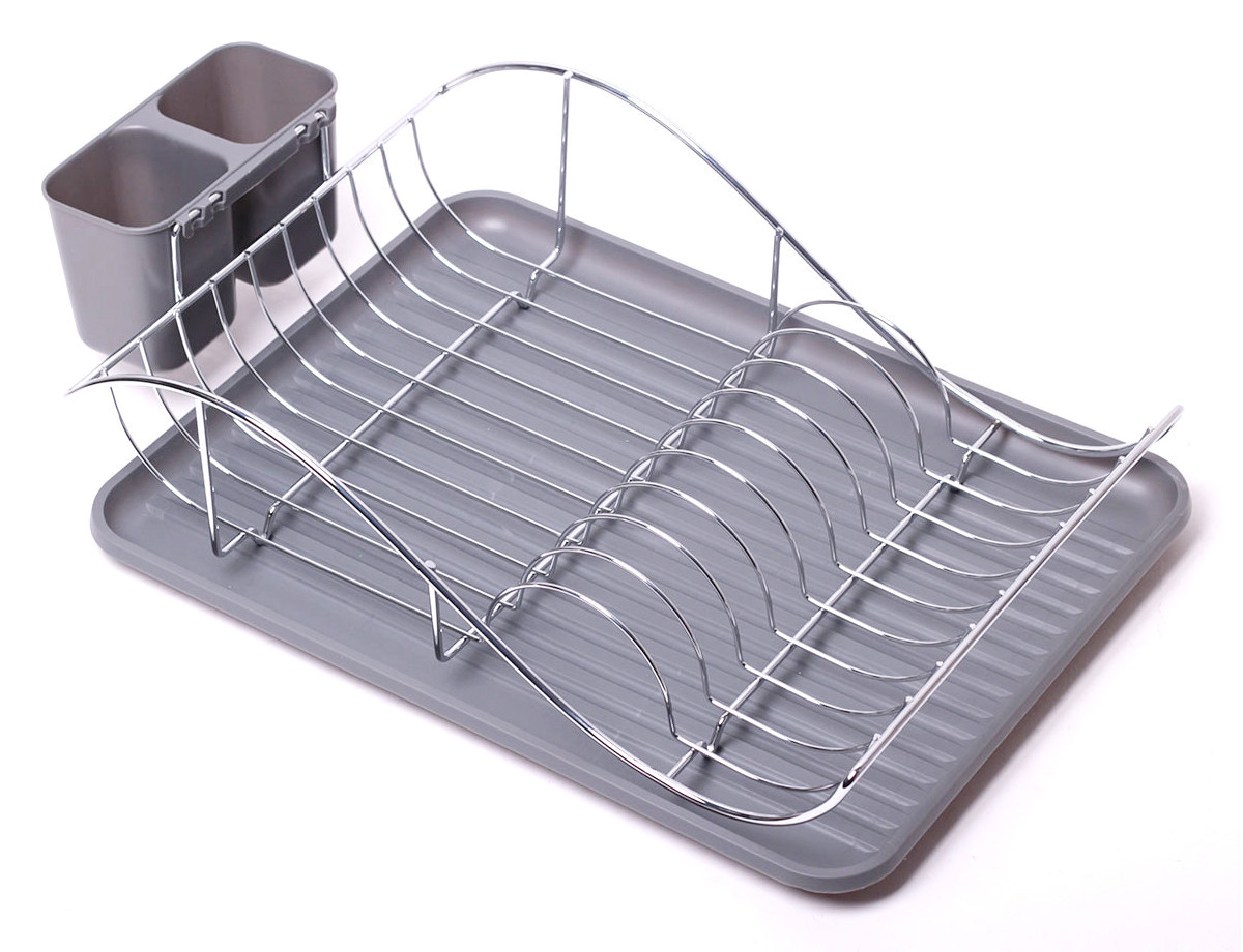 Сушилка для посуды 52х32х13 из хромированной стали с поддоном (серый) Kamille KM-0761B