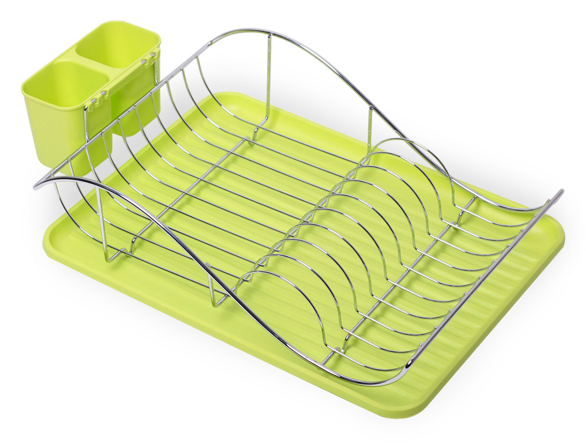 Сушилка для посуды 52х32х13 см из хромированной стали с поддоном (зеленая) Kamille KM-0761A