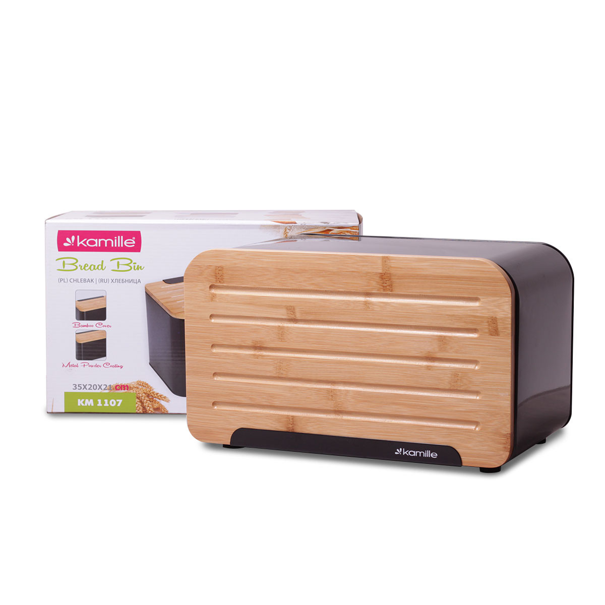 Хлебница 35х20х21.5 см (бамбук, нержавеющая сталь; черная, белая) Kamille КМ-1107