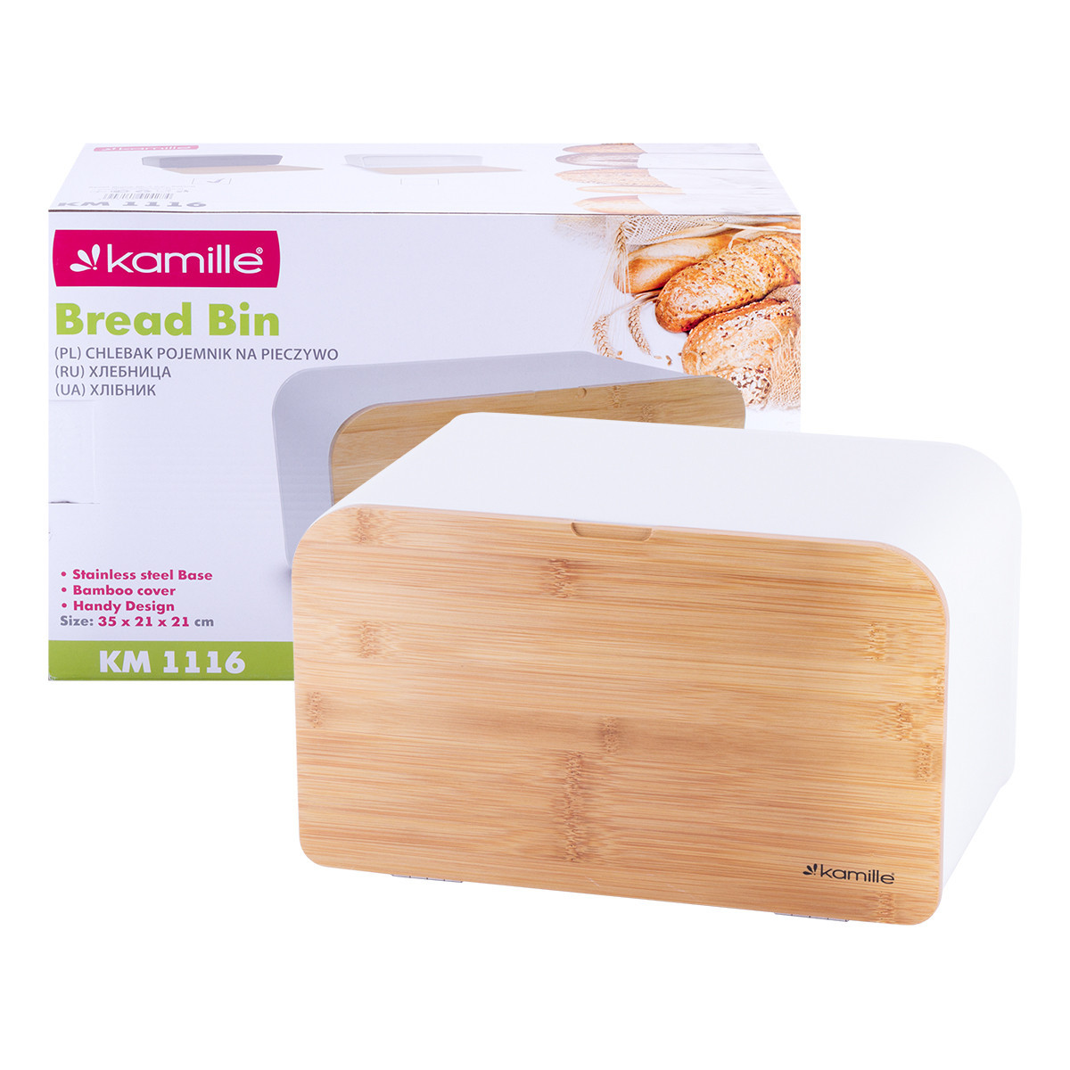Хлебница 35х21,5х21 см (бамбук, нержавеющая сталь) Kamille KM-1116