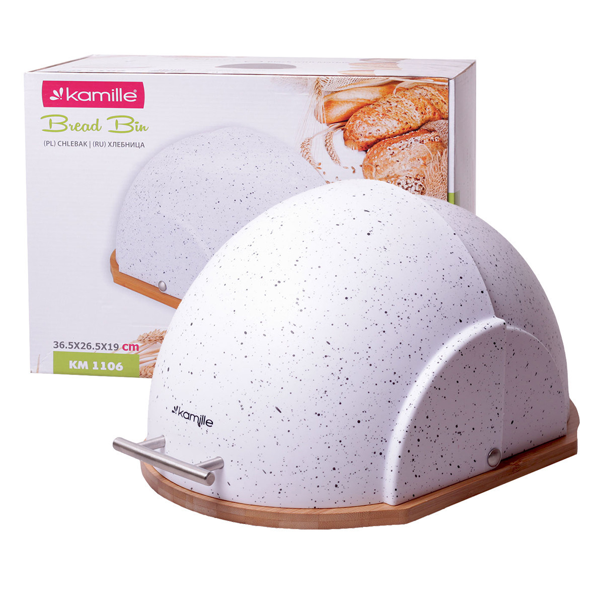 Хлебница 38.5х26.5х20 см (бамбук, пластик; чёрная-мрамор, белая-мрамор) Kamille KM-1106