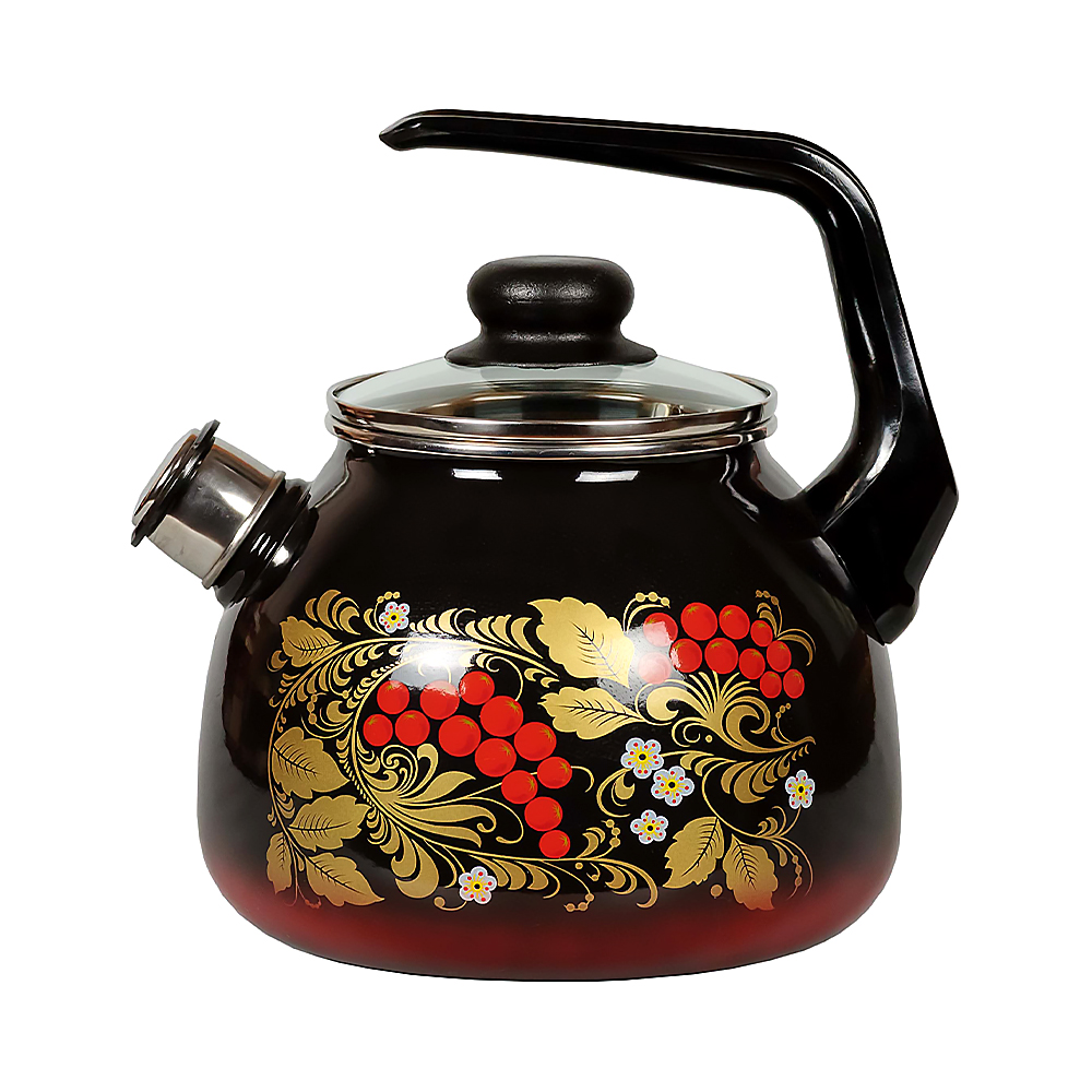 Эмал Рябина чайник 3,0л со свистком с напыл. 4с209я черн с кр
