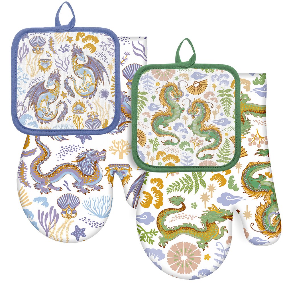 Прихватка с рукавицей "Дзен Дракон", 2 шт, 16х16см/17х27см HN88-449