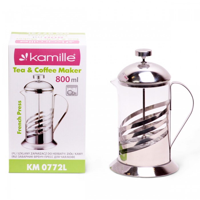 Френч-пресс 800 мл.(стекло, нержавеющая сталь) Kamille KM-0772L