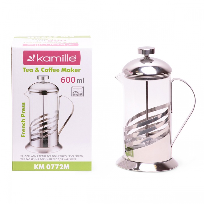 Френч-пресс 600 мл. (стекло, нержавеющая сталь) Kamille KM-0772M