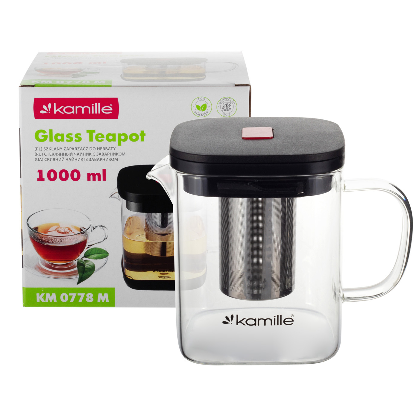 Стеклянный заварочный чайник 1000 мл. Kamille KM 0778M со съемным ситечком