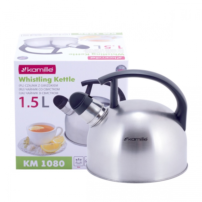 Чайник 1.5л из нержавеющей стали со свистком и нейлоновой ручкой Kamille KM-1080