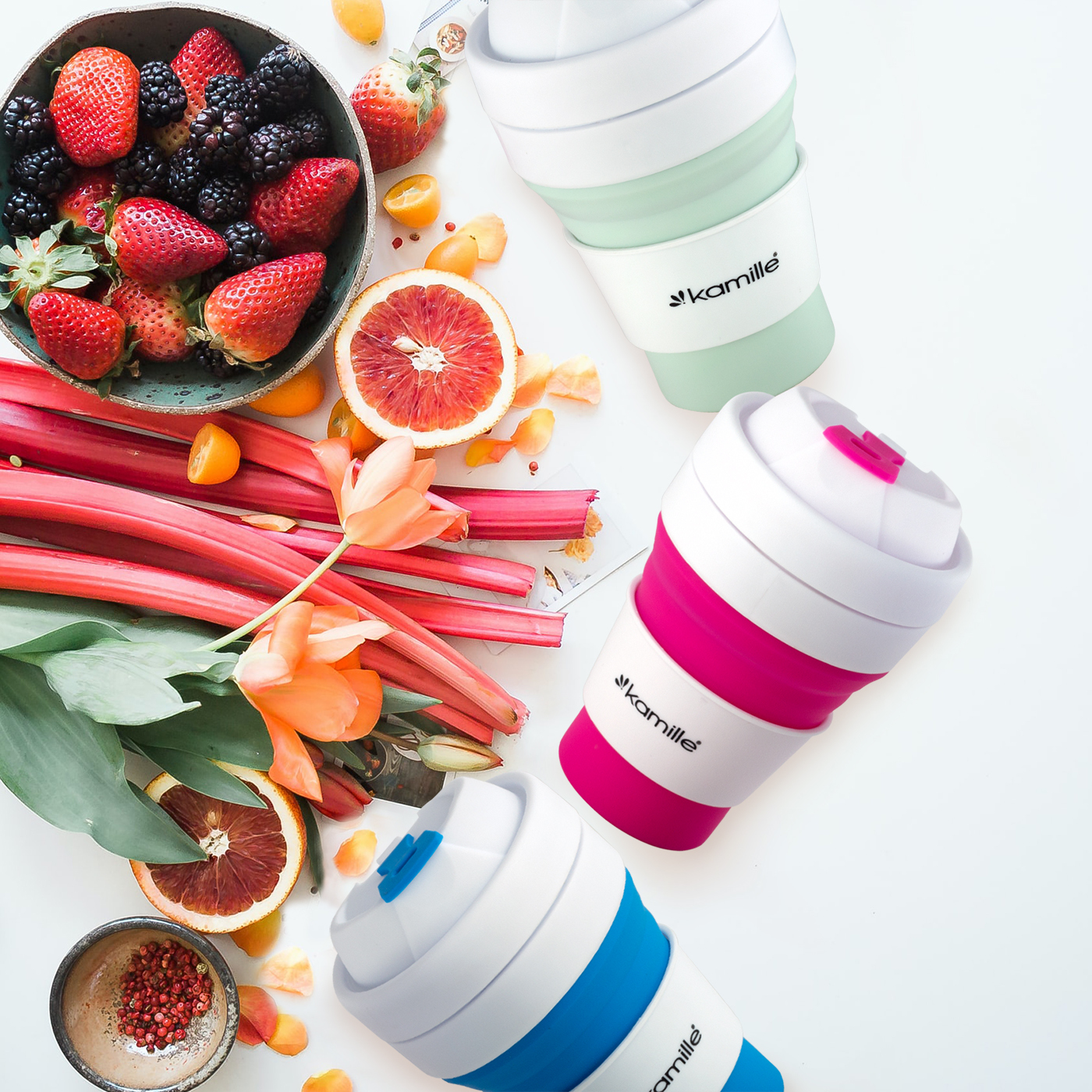 Стакан складной силиконовый 350 мл. Kamille KM 2034 с пластиковой накладкой