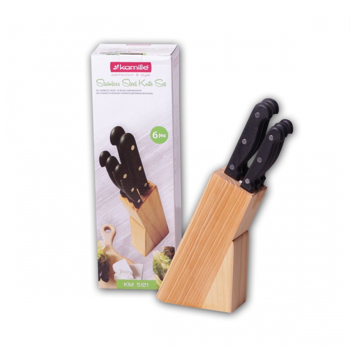 Набор ножей из нержавеющей стали 6 предметов Kamille KM 5121 на деревянной подставке