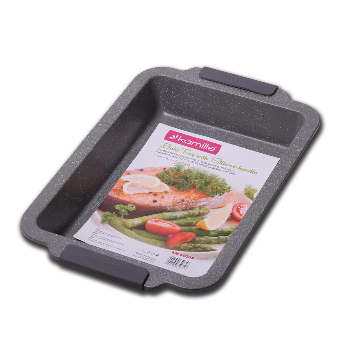 Форма для запекания Kamille KM-6036A (40,5х27х6 см) из углеродистой стали с силиконовыми ручками