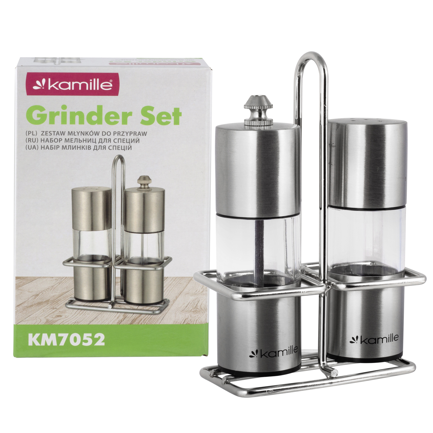 Набор для специй мельница и солонка на подставке Kamille КМ-7052