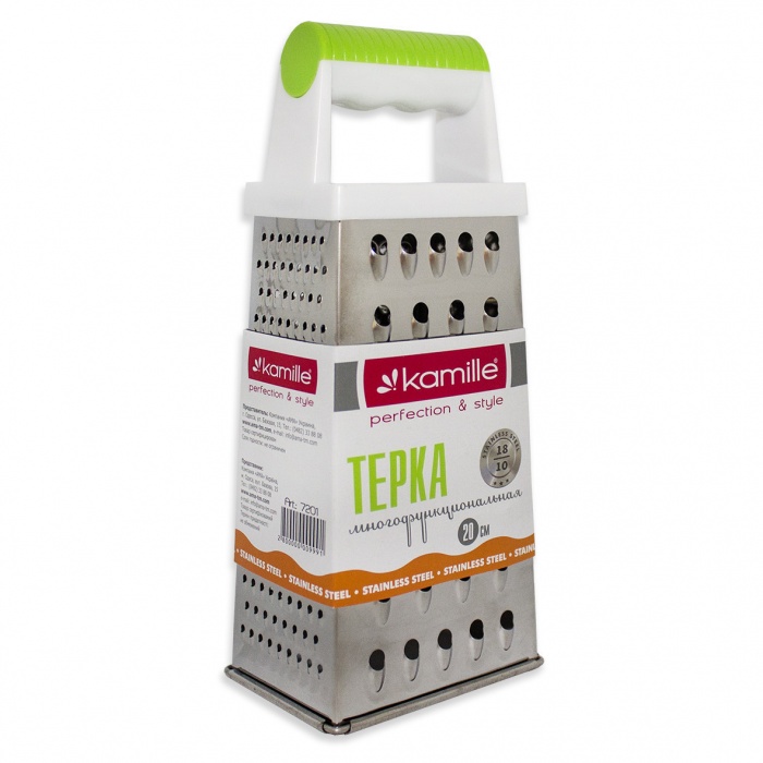 Терка 22 см из нержавеющей стали Kamille KM-7201 с пластиковой ручкой (4 типа лезвий)