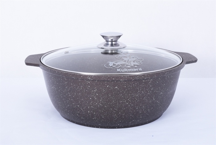 Кастрюля-жаровня а/пр литая 3,0л стекл/кр Кофейный мрамор  ТМ KUKMARA.жмк32а