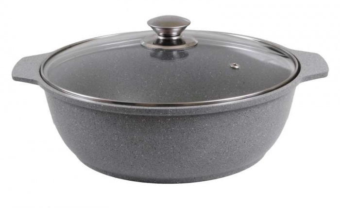 Кастрюля-жаровня а/пр литая 3,0л стекл/кр Светлый мрамор  ТМ KUKMARA.жмс32а