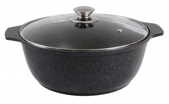 Кастрюля-жаровня а/пр литая 3,0л стекл/кр Темный мрамор  ТМ KUKMARA.жмт32а