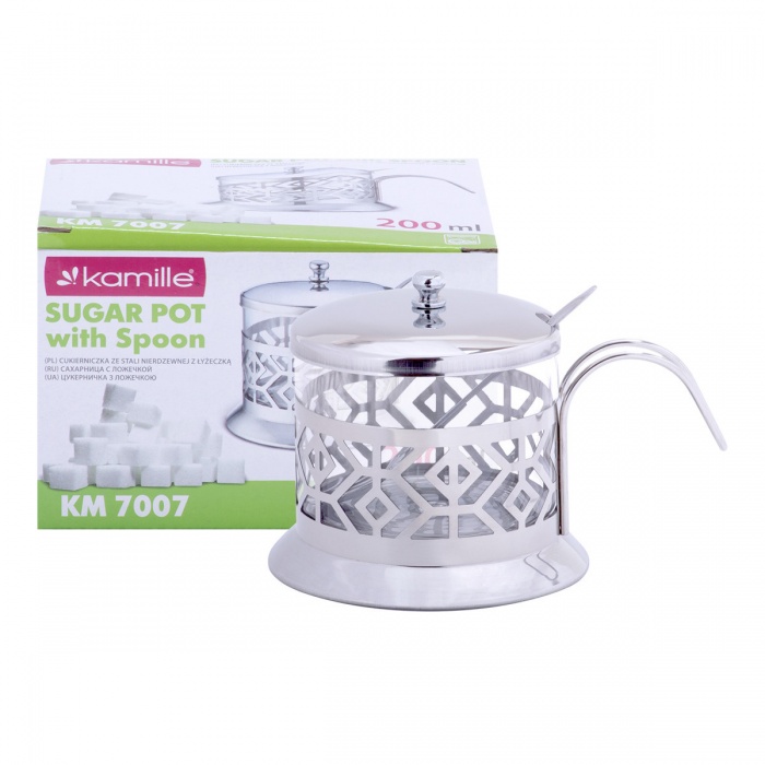 Сахарница 200 мл из стекла и нержавеющей стали Kamille KM7007