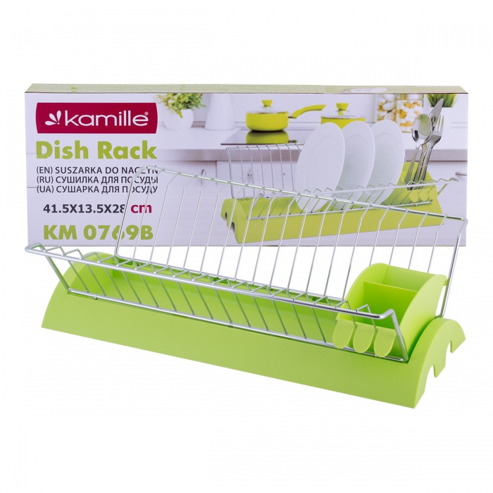 Сушилка для посуды 41,5х26х11,5 см из хромированной стали с поддоном (зеленый) Kamille KM0769B