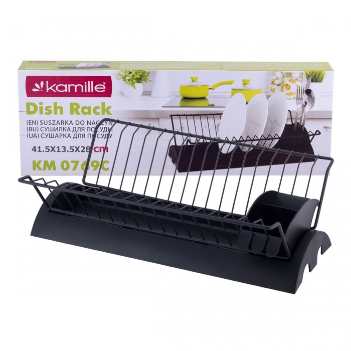 Сушилка для посуды 41,5х26х11,5 см из хромированной стали с черным матовым покрытием Kamille KM0769C