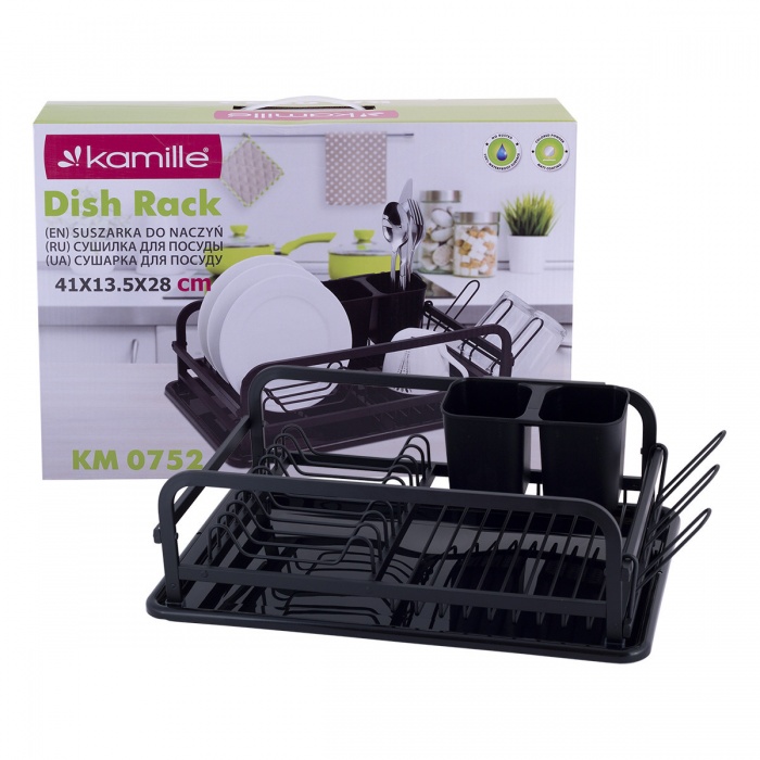 Сушилка для посуды 41х28х13,5 см из алюминия с поддоном (черная) Kamille KM-0752