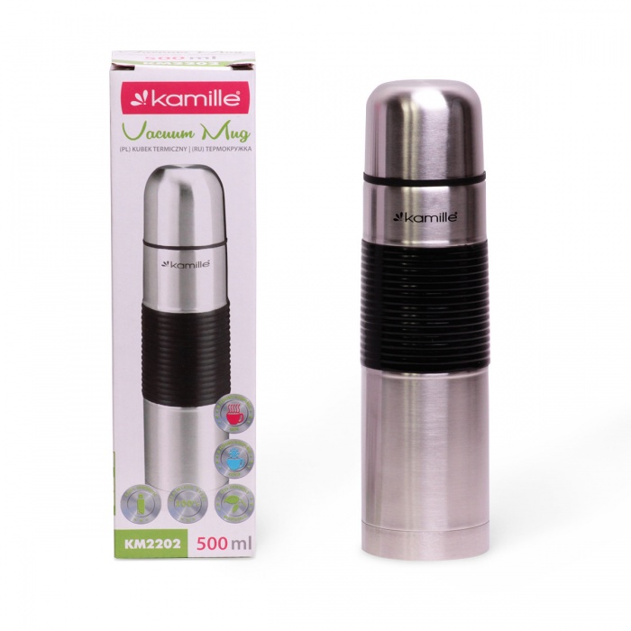 Термос 500 мл из нержавеющей стали с резиновой вставкой Kamille КМ-2202