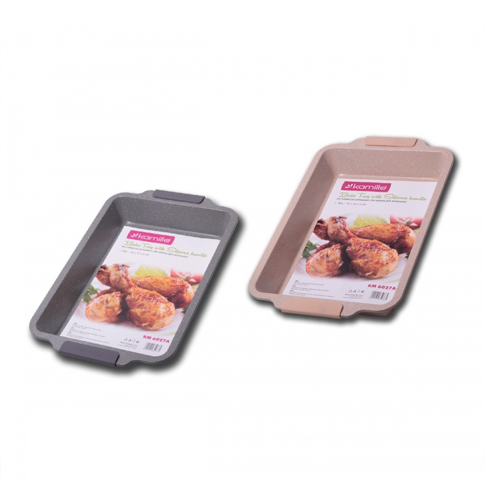 Форма для запекания 46х30х6 см из углеродистой стали (серый и бежевый мрамор) Kamille 6027А