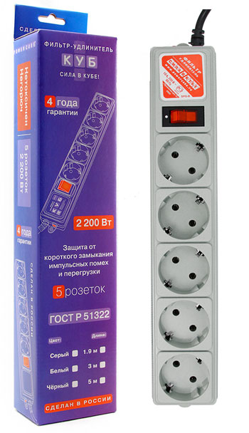 Сетевой фильтр Power Cube 5 розеток серый 3 м 172-103