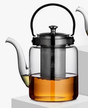Чайник из боросиликатного стекла с ситечком и ручкой из нержавеющей стали, 1200мл, Teapot