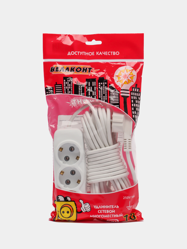 Удлинитель электрический  с заземлением, 3500 Вт, 16А, 3 розетки 5м