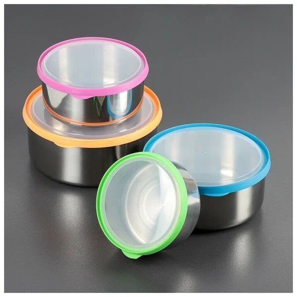 Набор салатников из нержавеющей стали 500мл, 850мл, 1,2л 1,7л, D=12/14/16/18, с крышками