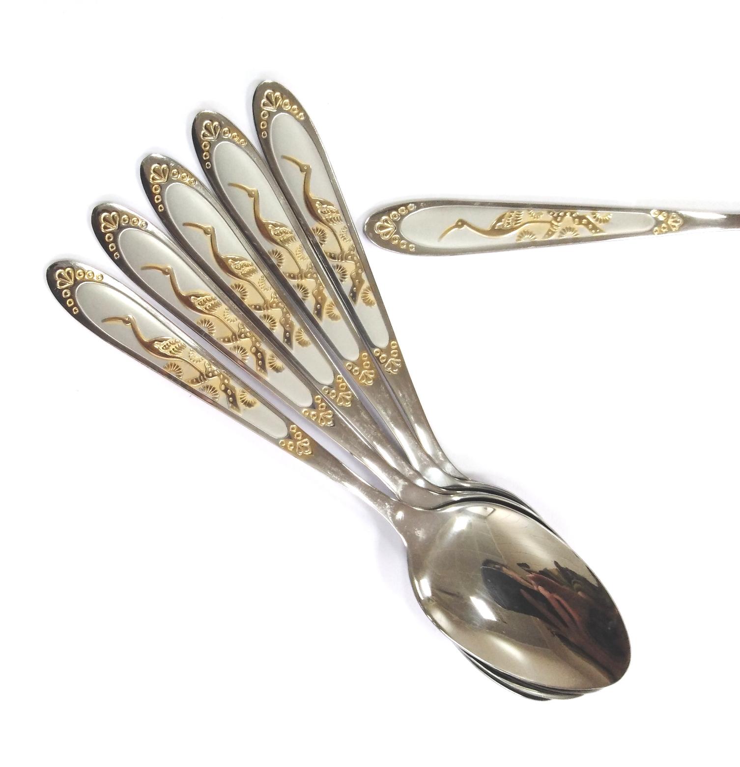 Ложка чайная "Журавль" с позолотой 6шт