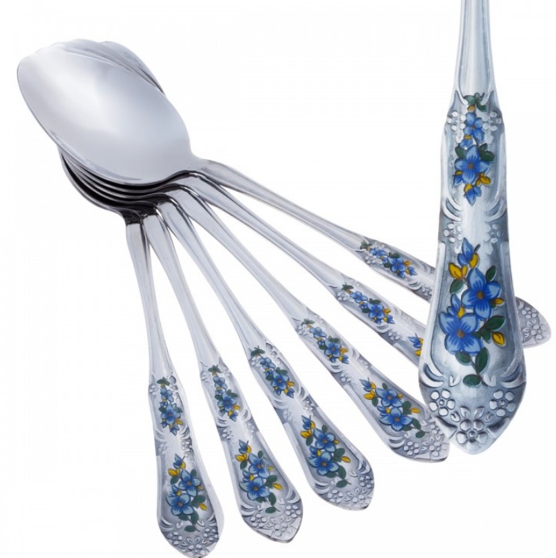 Ложка чайная синий "Цветочек" 6шт