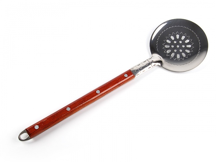 Шумовка для казана 41см, нержавеющая сталь, деревянная ручка