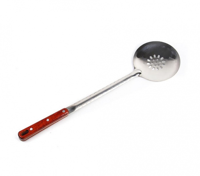 Шумовка для казана 47см, нержавеющая сталь, деревянная ручка