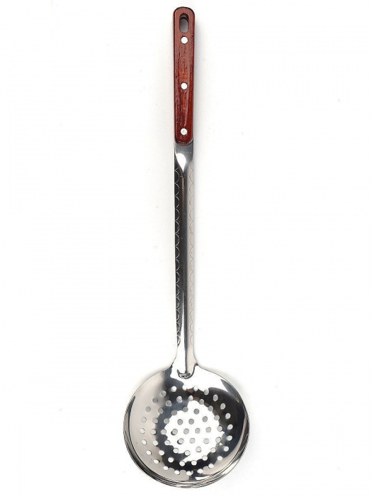 Шумовка для казана 46см, нержавеющая сталь, деревянная ручка