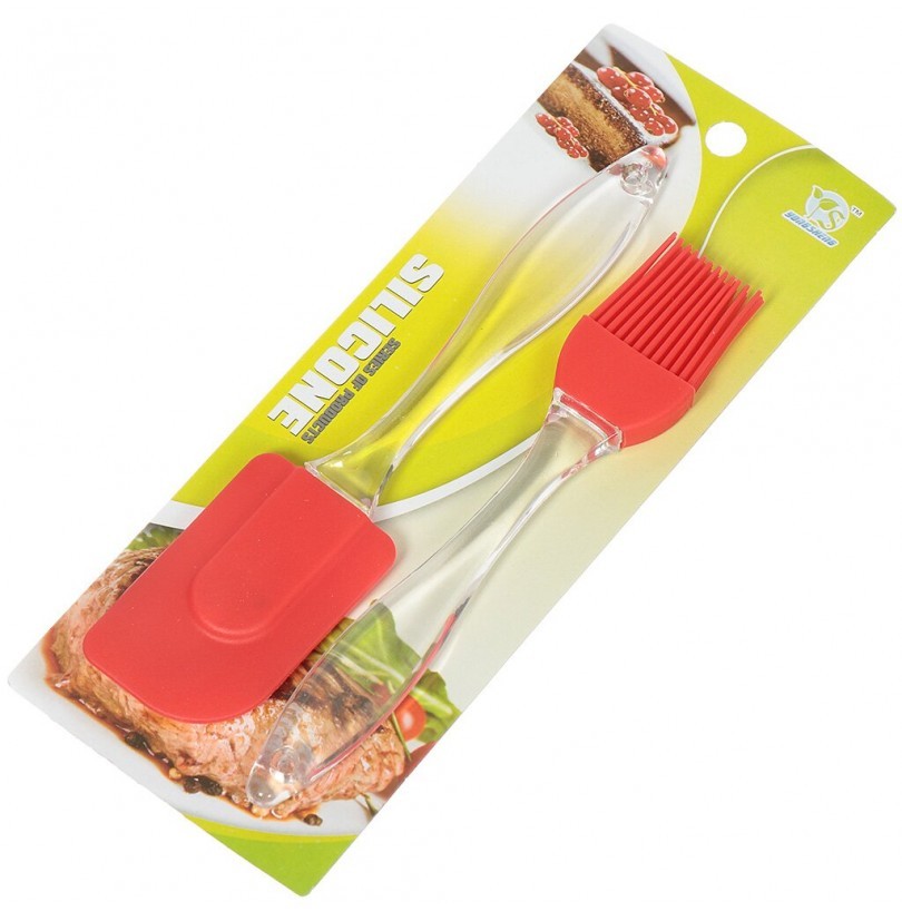 Набор силиконовых принадлежностей 2 предмета (кисточка, лопатка) 22см