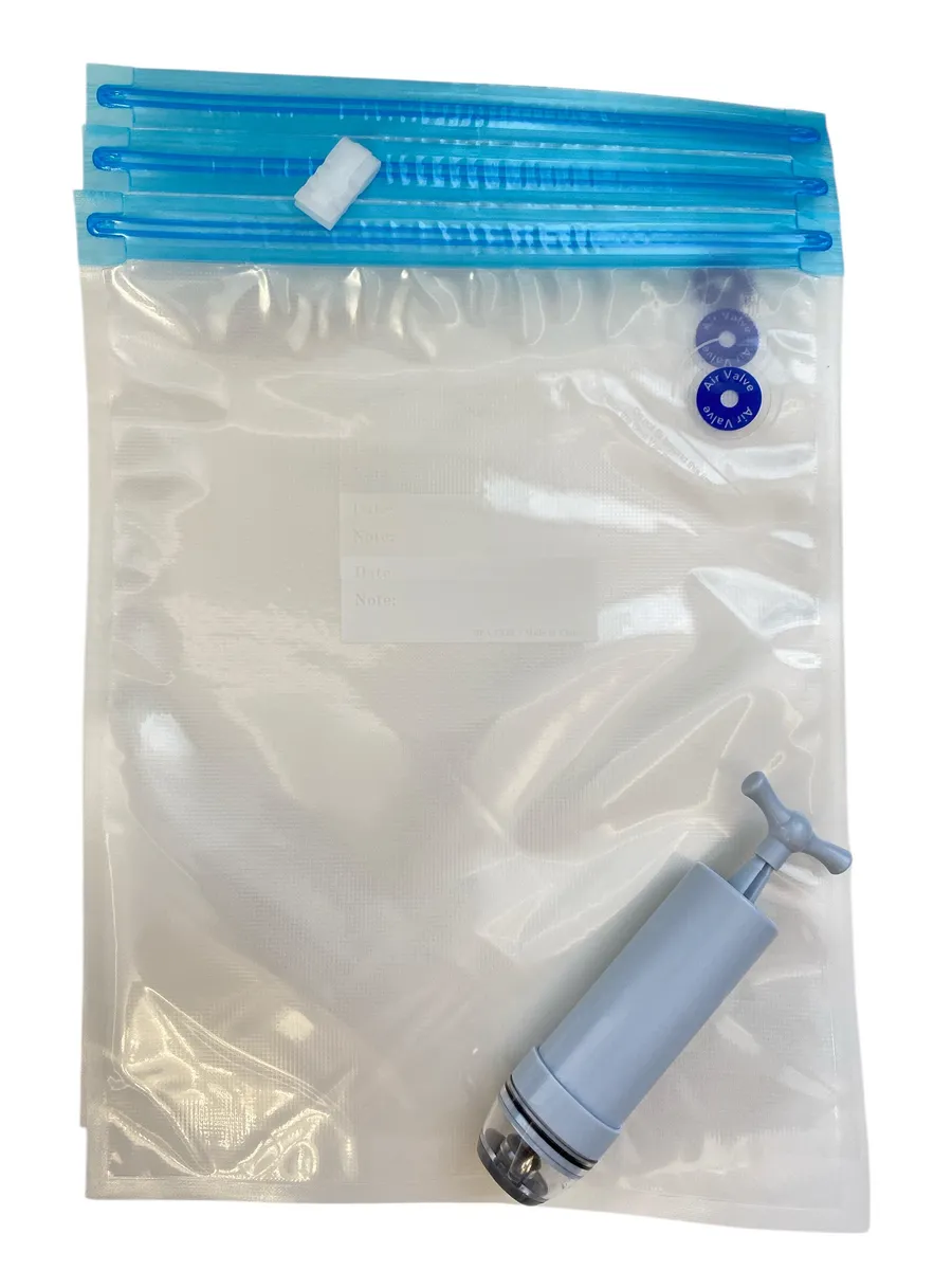 Вакуумные пакеты для продуктов ZP-3, 30х34 см, 10шт + зажим+насос.