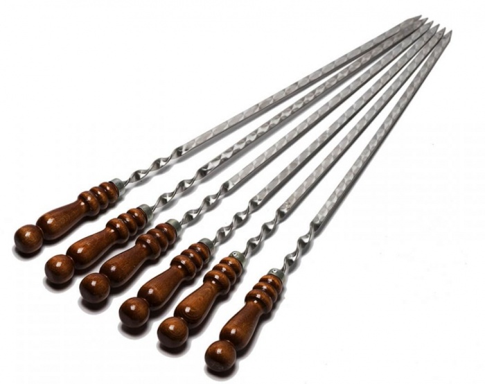 Шампур с деревянной ручкой из нержавеющей стали, 500х12х3мм