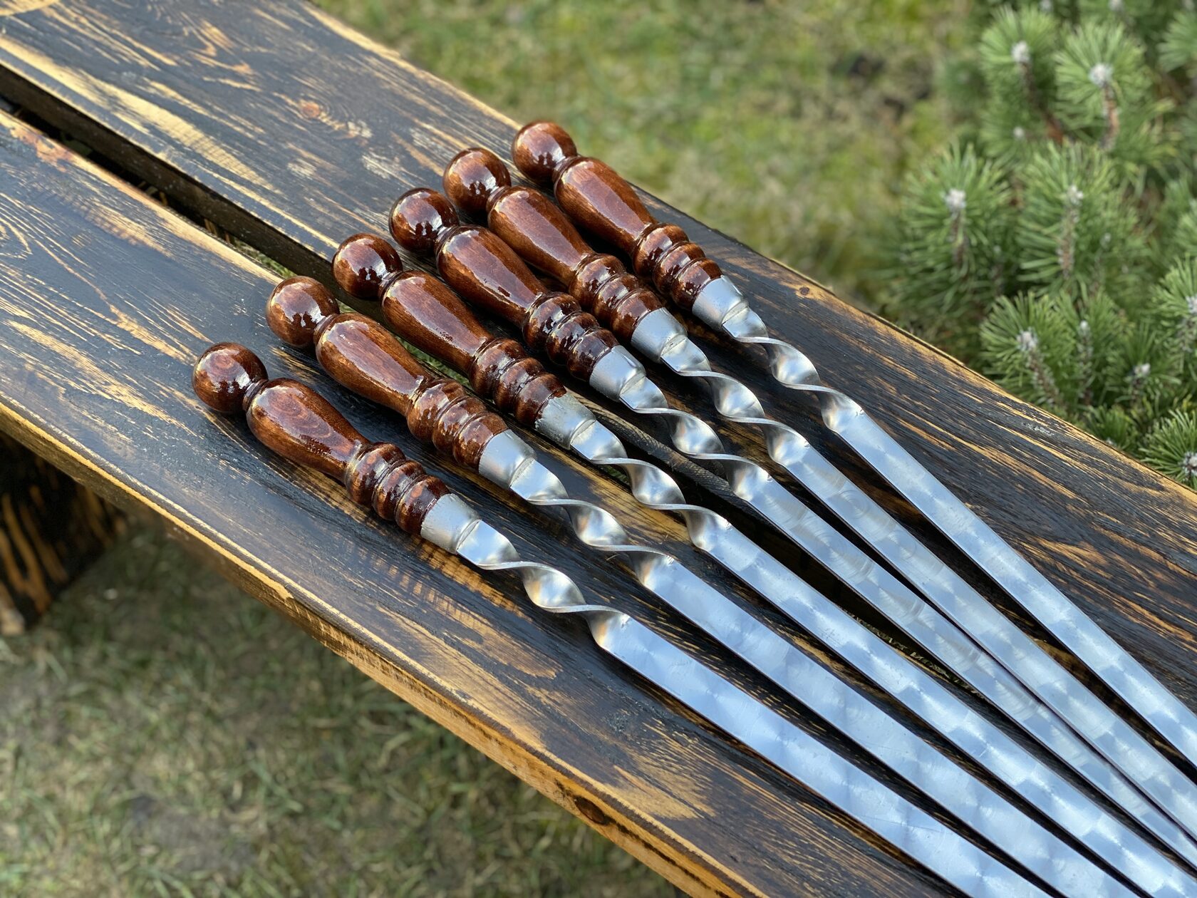 Шампур для люля-кебаб с деревянной ручкой из нержавеющей стали, 550х18х3мм