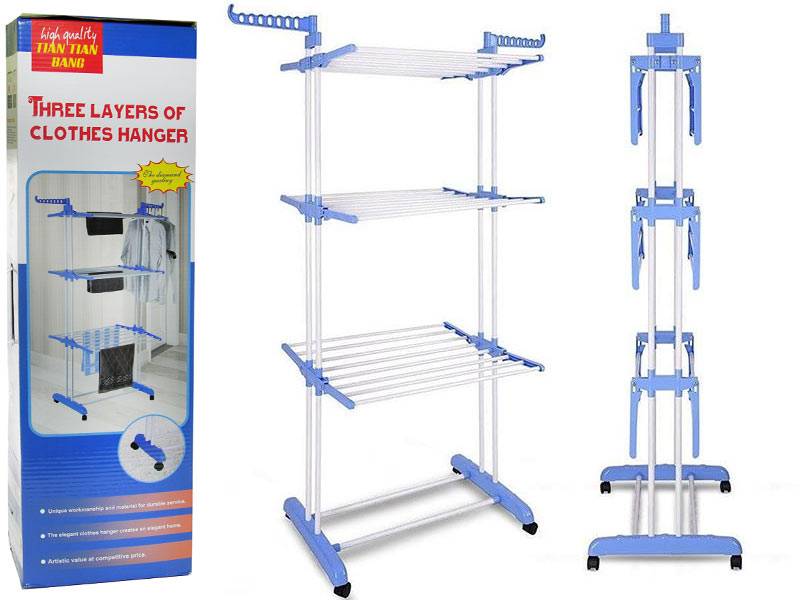 Сушилка складная напольная для белья на колесах THREE LAYERS OF CLOTHES HANGER