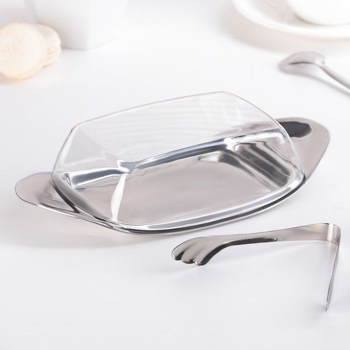 Масленка с щипцами "Butter Dish" 19х12,5х6,5см, нержавеющая сталь